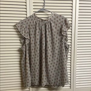 DR2 Floral Ruffle Sleeve Blouse - Taupe